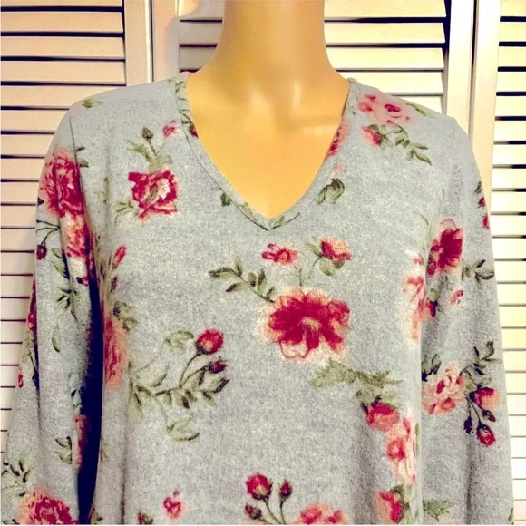 NWOT! Pretty Francesca's ALYA Gray & Pink Floral Long Sleeve A line dress Size S - Picture 8 of 12